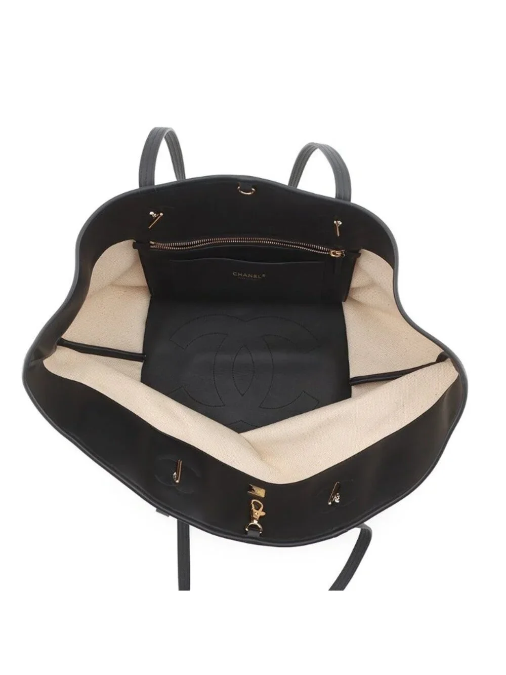 Chanel Tote CC Logo Small Shopping Canvas Calfskin 2-Way